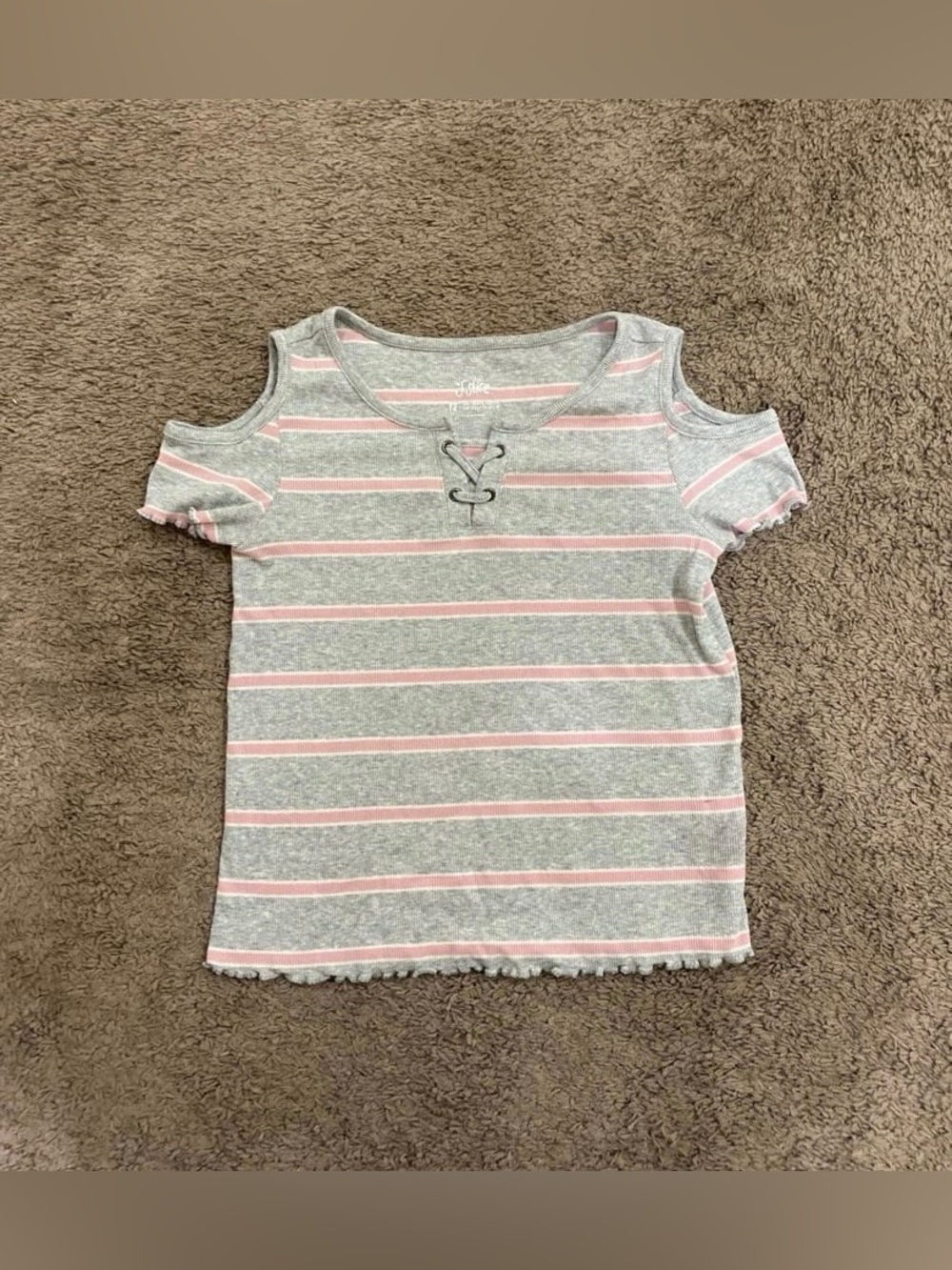 Girls Justice Stripe Shirt size 10/12 pink/grey